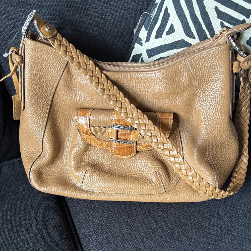 Brighton Tan Leather Shoulder Bag with Braided Strap